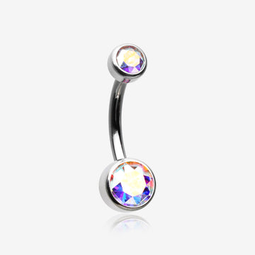 Implant Grade Titanium Internally Threaded Bezel Set Gem Belly Button Ring-Aurora Borealis